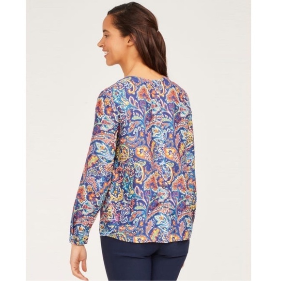 J. McLaughlin Lorinda Silk Modal Long Sleeve Button Back Blouse Garden Paisley S - Picture 12 of 14